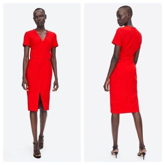 zara red pencil dress
